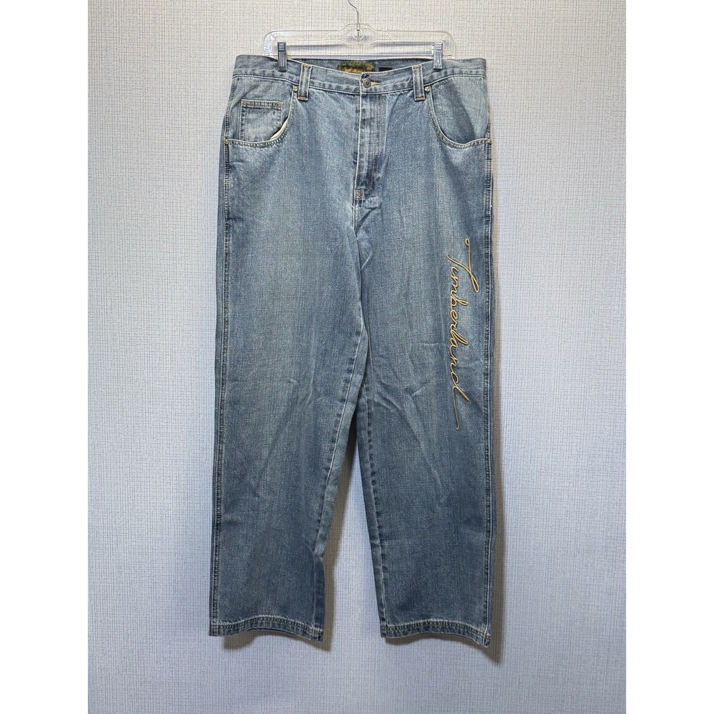 Timberland Script Logo Jeans‎ Mens 36x32 Blue Vintage Streetwear Baggy Gorpcore